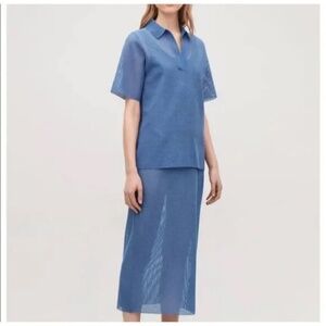 COS Blue Knit Mesh Polo Shirt